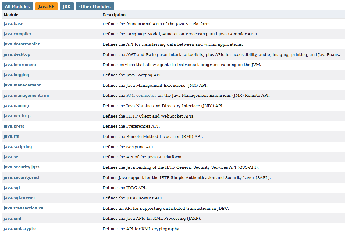 documentation API JSE java 25 Oracle